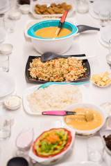 Beautiful ready lunch on dining table in modern home