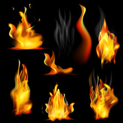 flame. Realistic fire. Smoke. Bonfire. For your design.