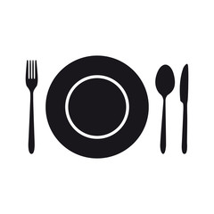 Cutlery. Food. Serving. Black silhouette. Icon. For your design