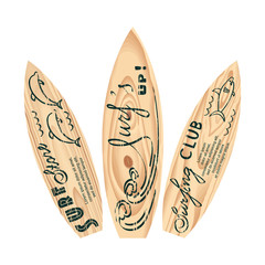 Set of surfboard logos for flyers, leaflets, signs on wood texture with attrition effect. Surfboard logos. Surfboard Vector. Surfboard illustration. Surfboard eps. Surfboard emblems. Surfboard seal.