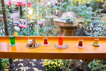 Drinking traditional cofee in garden