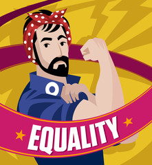 feminist man poster equality sign holding his arm
