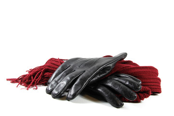 Men's black leather gloves isolated on a white background