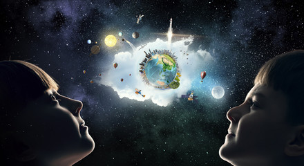 Exploring this great world . Mixed media