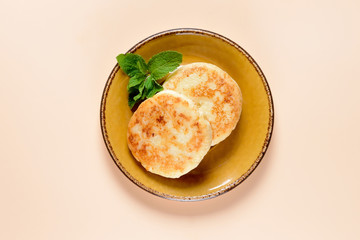Cottage cheese pancakes on plate