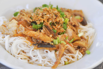 Thai noodle or northern Thai noodle with fish and vegetable