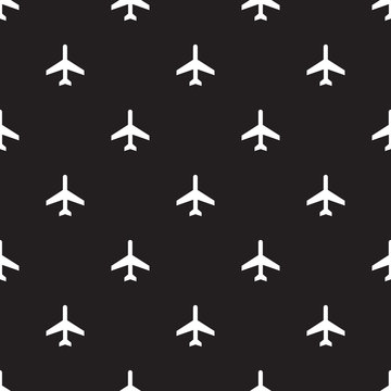 Seamless Airplane Sign Pattern On Black