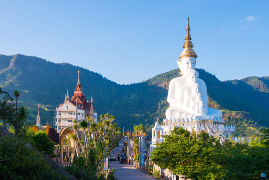 Beautiful White Big Buddha statue on Khao Kho mountain at Wat Pha Sorn Kaew temple, Phetchabun, Thailand