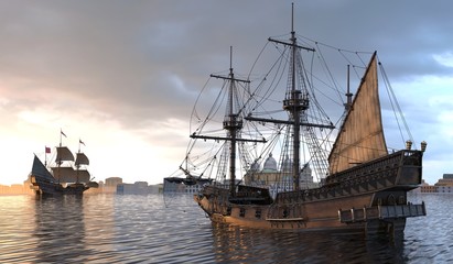 Fototapeta na wymiar Sailboats On The Sea 3D Illustration