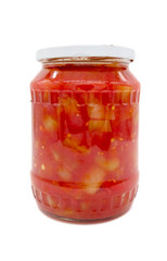 Canned peppers in tomato sauce in a jar