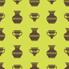 Vases Silhouettes Seamless Pattern on Yellow Background