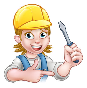 Woman Electrician Holding Screwdriver