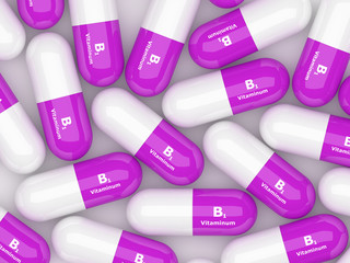 3d rendering of B1 vitamin pills