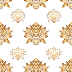 Seamless pattern with lotus flowers. Vector hand drawn illustration.