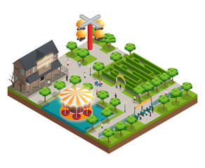 Amusement Park And Attractions Isometric Concept 