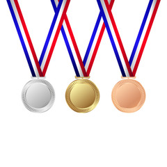 Gold, silver and bronze medals. Trophy . Vector illustration