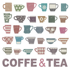 Vintage scratched coffee cups and mugs