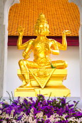 Statue of Hindu God Brahma in Thailand. Beautiful Indian religion traditional lord sculpture with for faces in a Public shrine