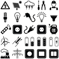 Electricity icon collection - vector silhouette illustration
