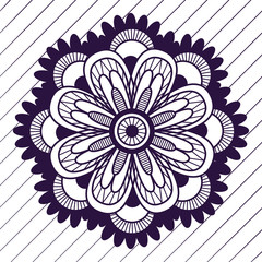 Motif floral pattern mandala drawn with a pen. blue and white.
