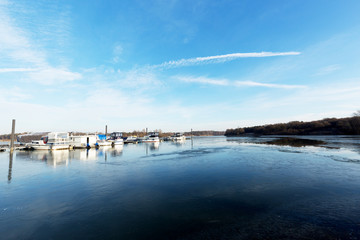 Boats trapped in Marina at Bergen/ Netherlands