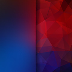 Abstract geometric style dark background. Blur background with glass. Vector illustration. Blue, red colors.