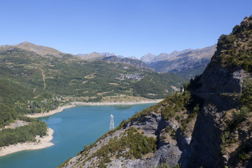Bubal lake with a mountain in the middle from up in Pyrenees, Spain