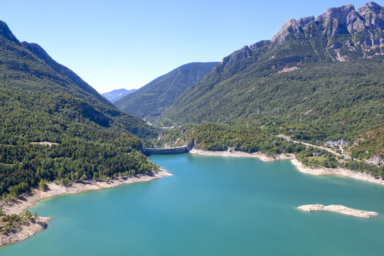 Bubal's dam from the high of the mountains in Pyrenees, Spain