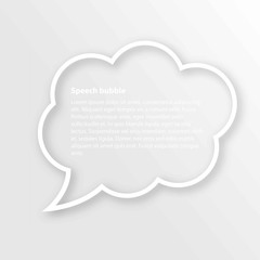 Icon of cloud speech bubble, outline with shadow, isolated on grey background, with copyspace. Vector illustration.