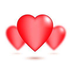 Red hearts with defocused effect, on white background. Can be used for Saint Valentine's Day design. Vector illustration.