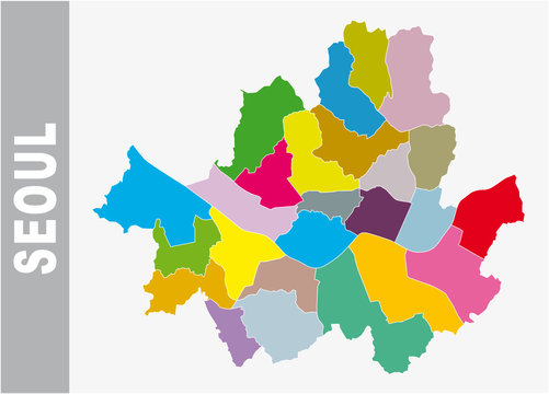 Colorful Seoul administrative and political vector map