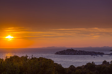 Fototapeta premium Sunset on the Adriatic Sea in Croatia, in summer