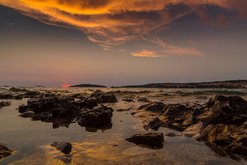 Fototapeta na wymiar Sunset on the Adriatic Sea in Croatia, in summer