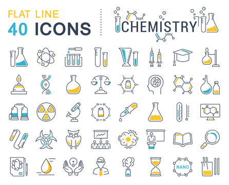 Set Vector Flat Line Icons Chemistry