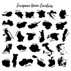 Large set of the European Union. Silhouettes of the countries of the European Union.Vector.