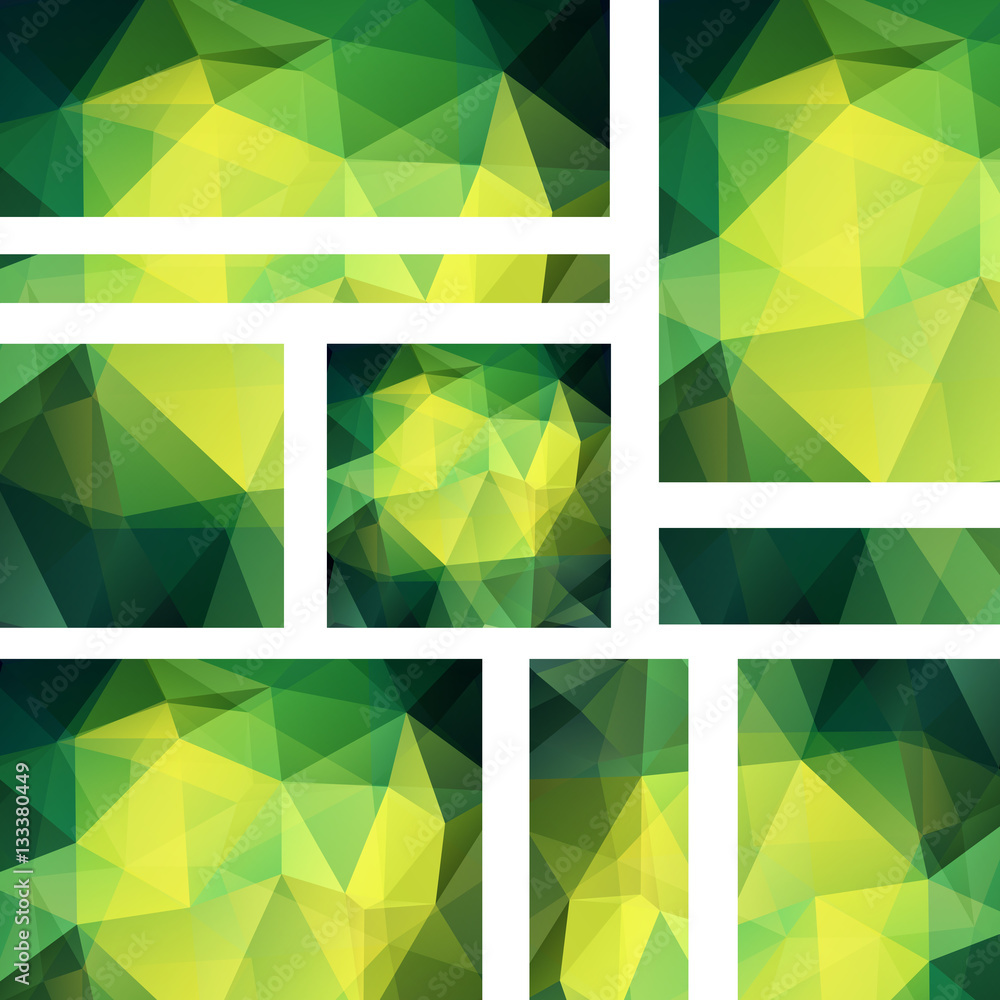 Poster set of green banner templates with abstract background. modern vector banners with polygonal backgro