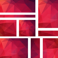 Set of banner templates with abstract background. Modern vector banners with polygonal background. Red, pink, purple colors.