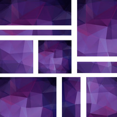 Set of purple banner templates with abstract background. Modern vector banners with polygonal background