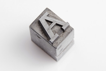 Lead letter A from old letterpress