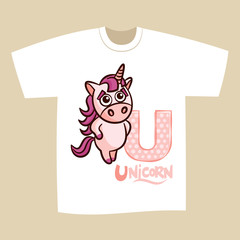 T-shirt Print Design Letter U Unicorn