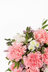 Bright buketny composition from fresh flowers, the white isolated background