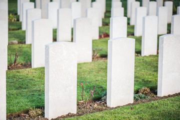 Tombstones in British War Cemetery in Normandy,France