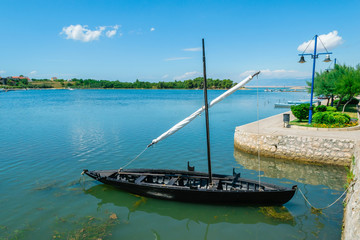 Old Croatian historic vessel at the sea near town of Nin, Croatia
