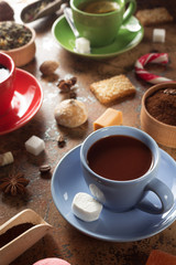 cup of coffee, tea and cacao
