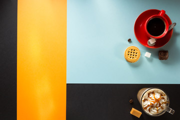 cup of coffee and tea on wood