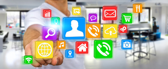 Businessman using modern digital icon application