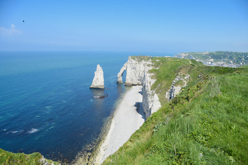 Cliffs and Beach on the coast of France Normandy