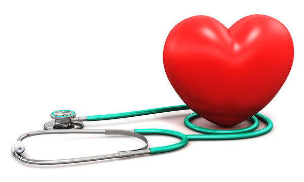 Medical stethoscope and red heart shape