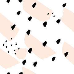 Abstract hand drawn seamless background. Brush painted stripes and spots. Black and white with the pink colors. Great for posters and textile. - 133384248