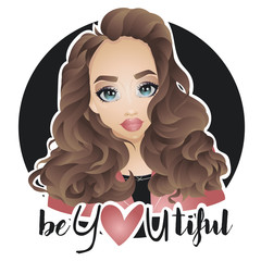 beautiful brunette girl on a black circle background.